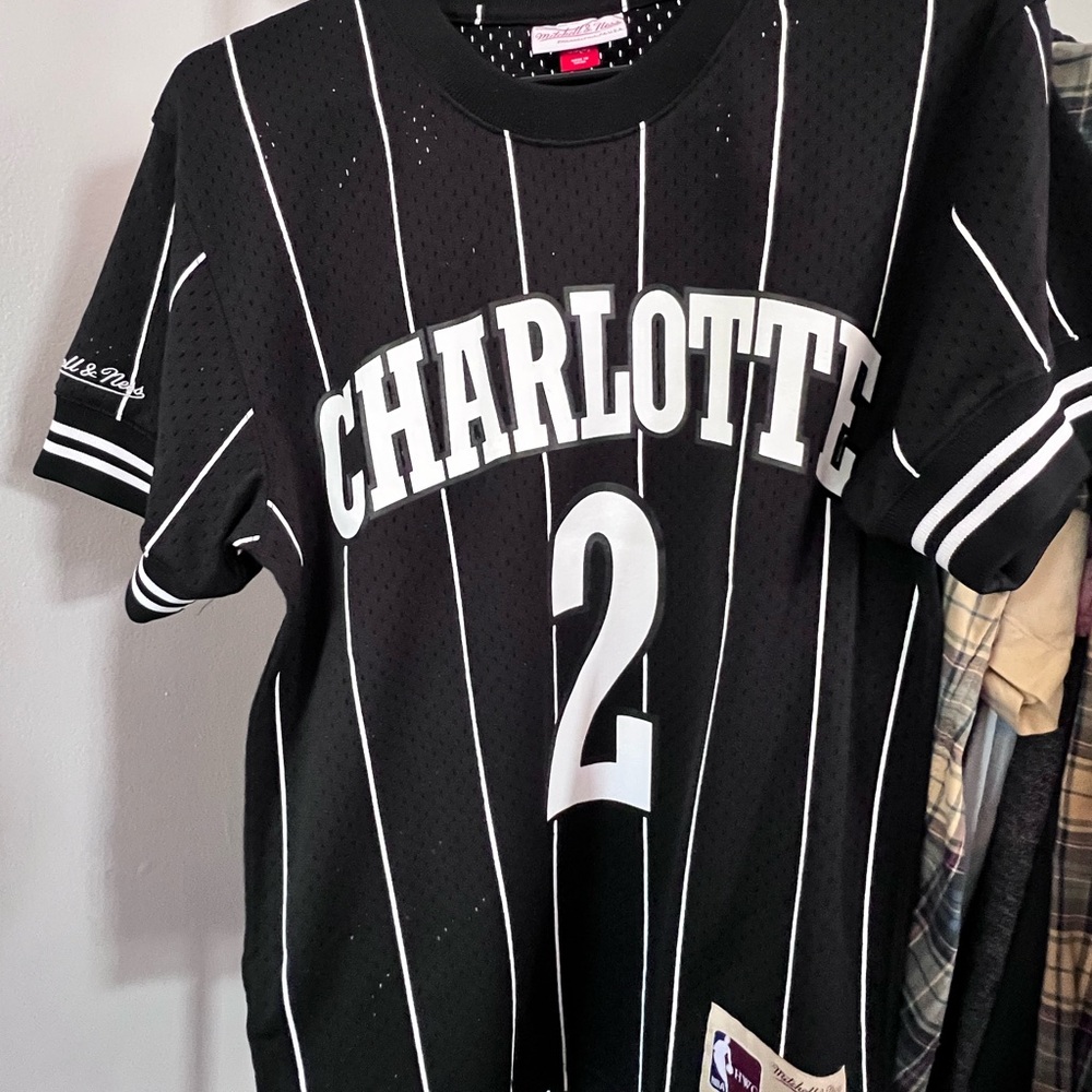 Mitchell and Ness Black and White Charlotte Hornets Jersey